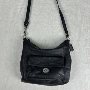 Coach Penelope Soft Pebbled Leather Carryall Satchel Bag Black Y2K